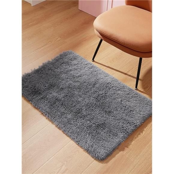 2x3 Area Rug Living Room Shaggy Grey Fluffy Shag Fuzzy Plush Soft Carpet Floor - Picture 1 of 6